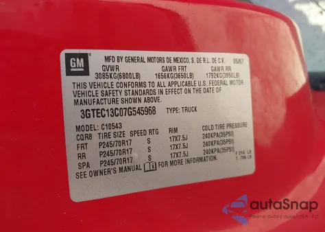 2007 GMC Sierra 1500 Sl from USA, damaged, VIN 3GTEC13C07G545968